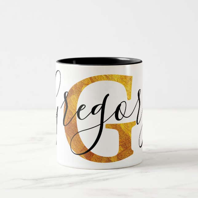 Gold 'G' Monogram w/ Personalised Name Two-Tone Coffee Mug (Center)