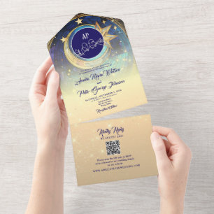 Gold Galaxy Starry Night Wedding All In One Invitation