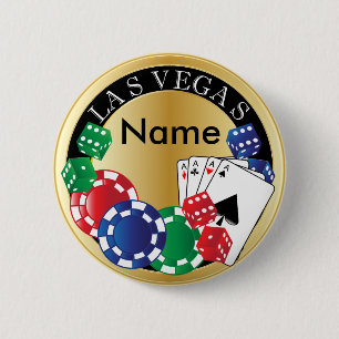 Gold Gambler Las Vegas - Dice, Cards, Poker Chips 6 Cm Round Badge