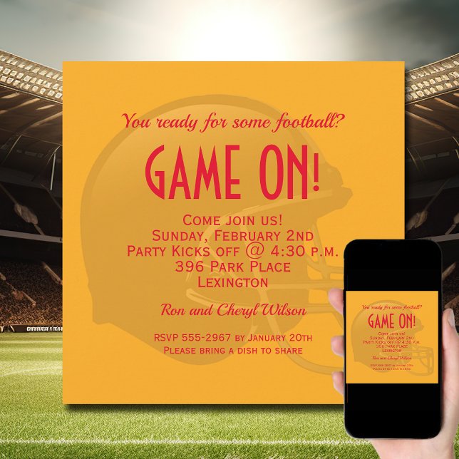 Gold Game Day Football Helmet Invitation (Order INSTANT DOWNLOAD to send digitally or PRINTED cards to mail or both!
)