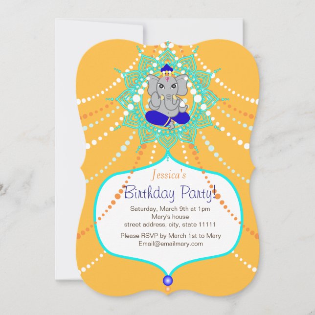 Gold Ganesh Birthday 5" x 7" invitation card- (Front)