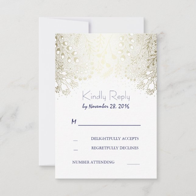 Gold Garden Flowers Wedding RSVP Cards (Front)