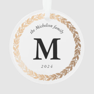 Gold Garland Elegant Photo and Monogram White Ornament