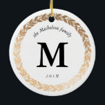 Gold Garland Elegant Photo and Monogrammed White Ceramic Tree Decoration<br><div class="desc">Dress your Christmas tree in classic black, white and glittering gold style with a favourite family photo on this two-sided, personalised porcelain ornament. Personalise the back with your family name, monogram and the year to create a one-of-a-kind keepsake you'll cherish for years to come. Photography � Shanna Russell Photography, San...</div>