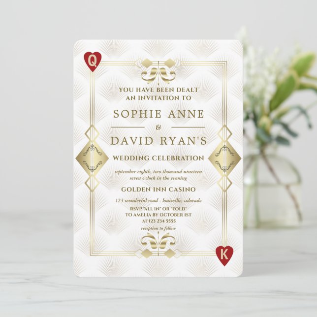 Gold Gatsby Casino Royale Vegas Poker Wedding  Invitation (Standing Front)