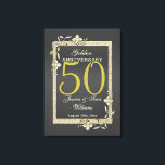 Gold Gem & Glitter 50th Golden Wedding  Canvas Print<br><div class="desc">Glamourous and elegant posh 50th Golden Wedding Anniversary canvas print with stylish gold gem stone jewels corner decorations and matching coloured glitter border frame printed on a black background. A romantic design for your celebration. All text, font and font colour is fully customisable to meet your requirements. If you would...</div>