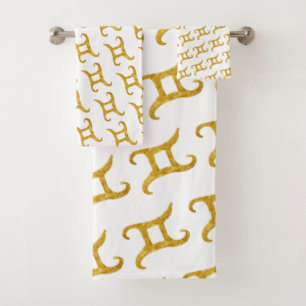 Gold Gemini Astrology Sign Bath Towel Set