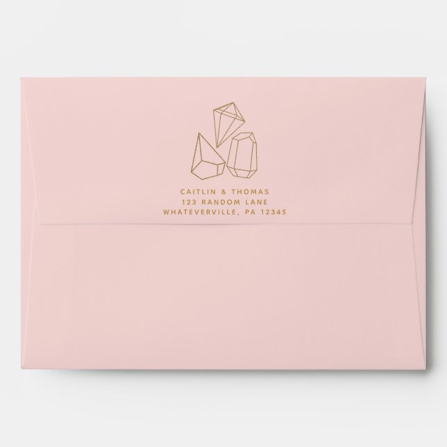 Gold Gemstones Blush Pink Wedding Invitation Envelope (Back (Top Flap))