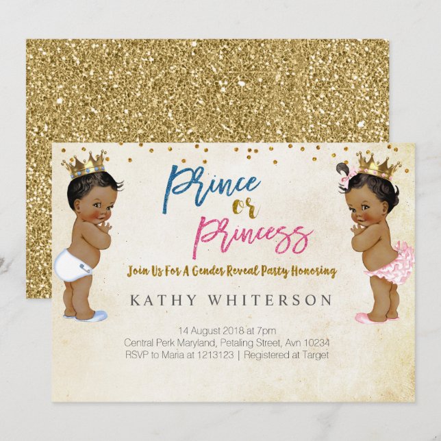 Gold gender reveal Invitation (Front/Back)