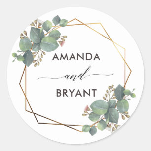 Gold Geo Frame Eucalyptus Classic Round Sticker