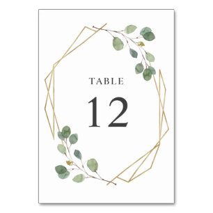 Gold Geo Frame with Greenery Table Number