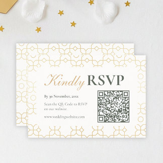 Gold Geometric Arch Wedding RSVP with QR Code Card
