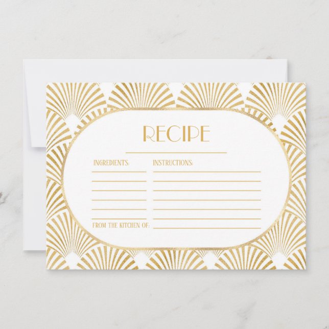 Gold Geometric Art Deco Bridal Shower Recipe Card (Front)