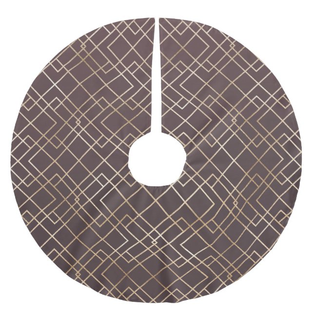 Gold Geometric, Art Deco Marsala. Brushed Polyester Tree Skirt (Front)