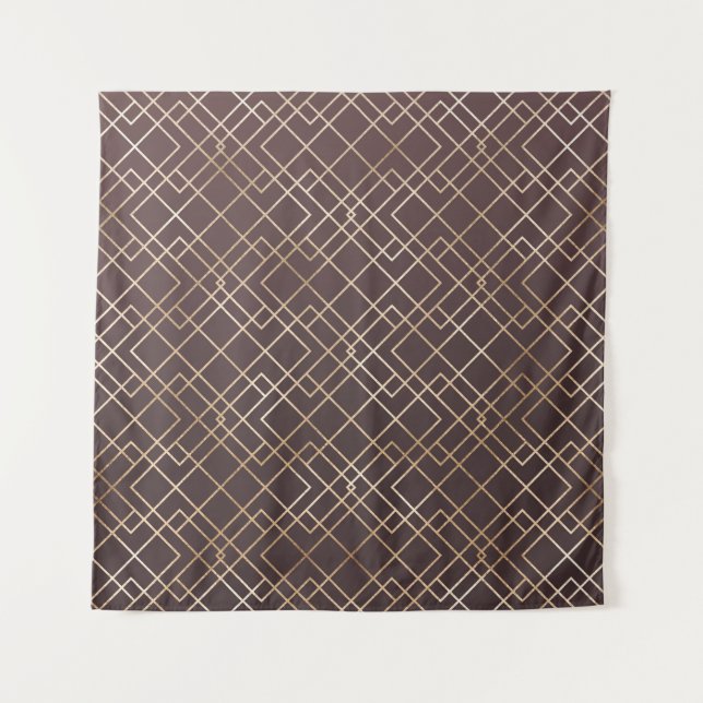 Gold Geometric, Art Deco Marsala. Tapestry (Front)