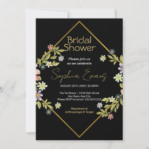 Gold Geometric Black Floral Bridal Shower Invitation
