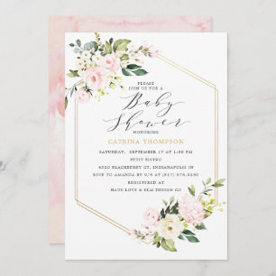 Gold Geometric Blush Floral Baby Shower Invitation