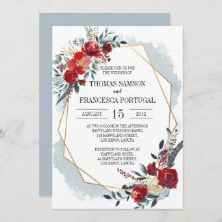 Gold Geometric Boho Floral Wedding Invitation