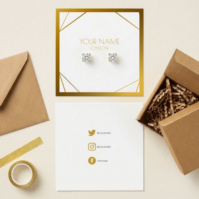 Gold geometric border earring holder, social icons (Gold geometric border earring holder, social icons.)