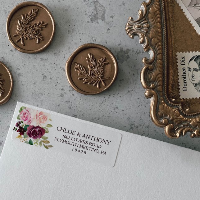 Gold Geometric Burgundy Return Address Label (Creator Uploaded)