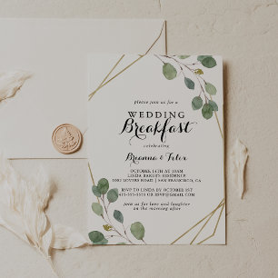 Gold Geometric Calligraphy Wedding Breakfast Invitation