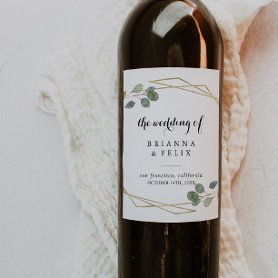 Gold Geometric Calligraphy Wedding Wine Labels