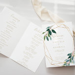 Gold Geometric Chic Eucalyptus Folded Wedding  Programme<br><div class="desc">This gold geometric chic eucalyptus folded wedding program is perfect for a rustic wedding. The design features green eucalyptus foliage adorning a gold geometric frame.

Include a quote or short message,  order of service,  wedding party and thank you message.</div>