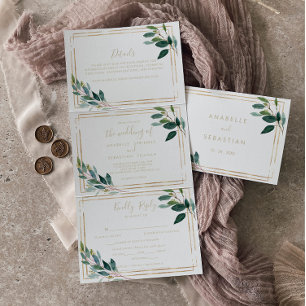 Gold Geometric Chic Eucalyptus Trifold Wedding