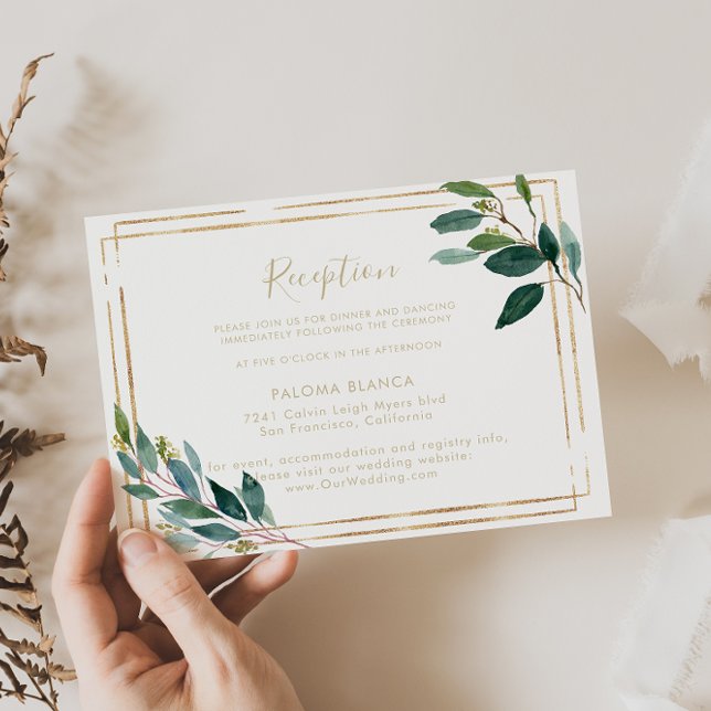 Gold Geometric Chic Eucalyptus Wedding Reception  Enclosure Card (Creator Uploaded)