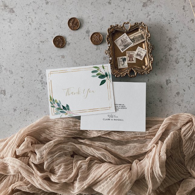 Gold Geometric Chic Eucalyptus Wedding   Thank You Card (Creator Uploaded)