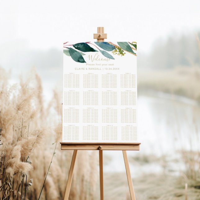 Gold Geometric Chic Foliage Wedding Seating Chart (Creator Uploaded)