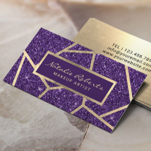 Gold Geometric Deep Purple Glitter Beauty Salon Business Card