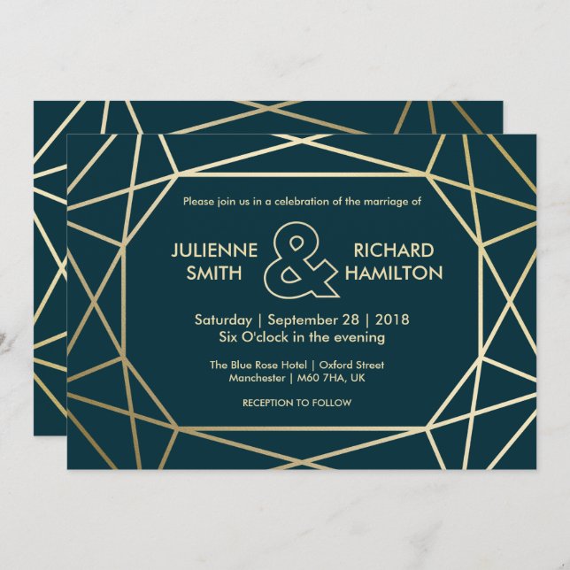 Gold Geometric Diamond Shaped Wedding Invitation (Front/Back)