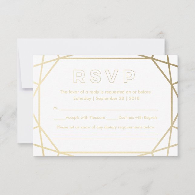 Gold Geometric Diamond Shaped Wedding RSVP (Front)