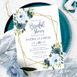 Gold Geometric Dusty Blue Floral Bridal Shower Invitation<br><div class="desc">Geometric Dusty Blue Floral Bridal Shower Invitation</div>