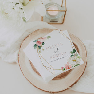 Gold Geometric Elegant Fall Flowers Wedding  Napkin
