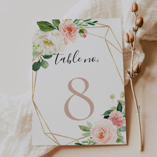 Gold Geometric Elegant Fall Flowers Wedding   Table Number