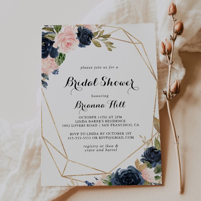 Gold Geometric Elegant Winter Floral Bridal Shower Invitation (Creator Uploaded)