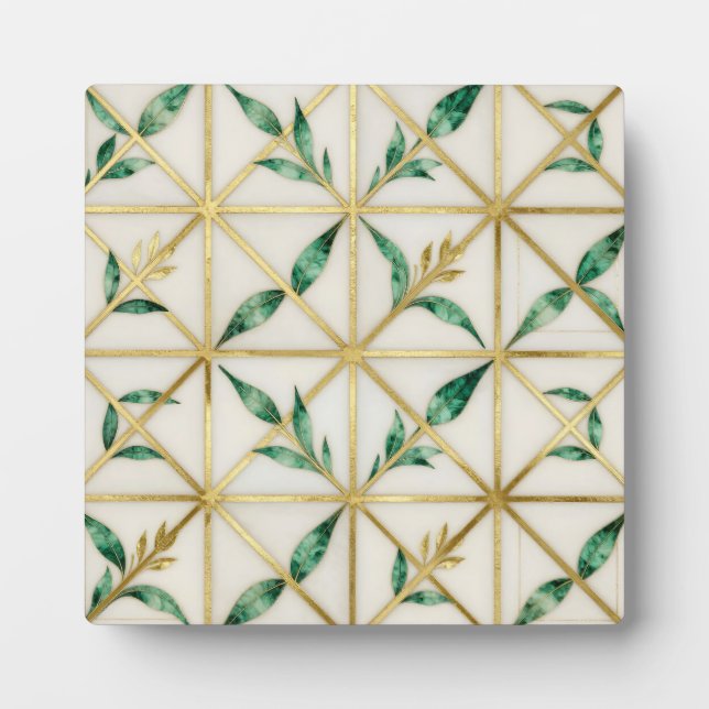 Gold Geometric Emerald Leaf Luxury Pattern Plaque (Front)