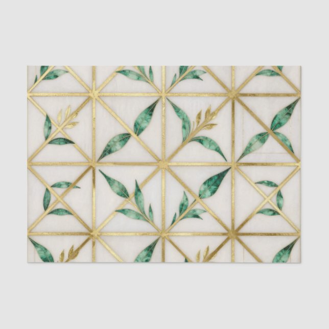 Gold Geometric Emerald Leaf Luxury Pattern Tissue Paper (Front)