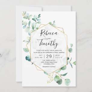 Gold Geometric Eucalyptus Greenery Wedding Invitation