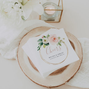 Gold Geometric Fall Flowers Wedding Cheers  Napkin