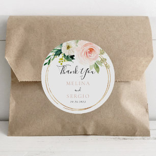 Gold Geometric Fall Flowers Wedding Thank You Classic Round Sticker
