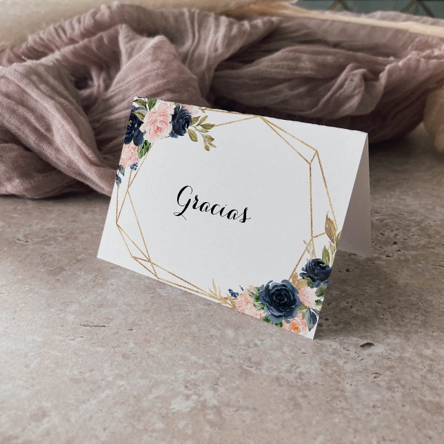 Gold Geometric Floral Folded Wedding Gracias Card (Creator Uploaded)
