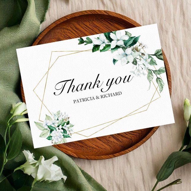 Gold Geometric Floral Greenery Wedding Thank You RSVP Card (Creator Uploaded)