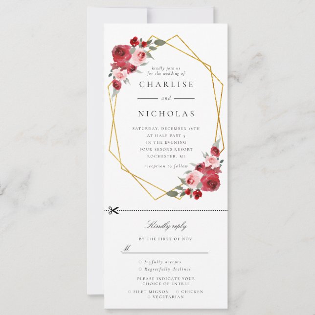 gold geometric floral wedding invitation w rsvp (Front)