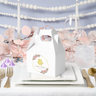 Gold geometric floral wreath Chinese wedding Favour Box