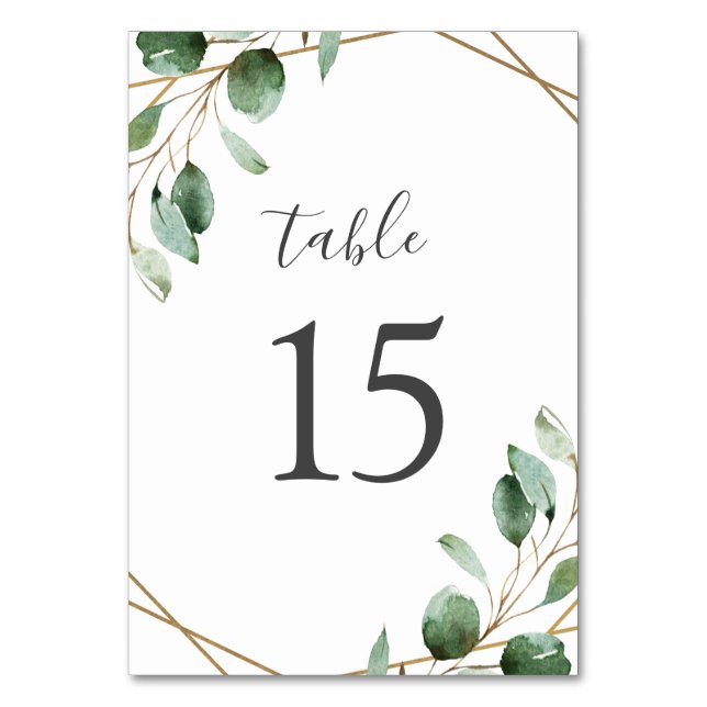 Gold Geometric Frame Greenery Eucalyptus Table Number (Back)