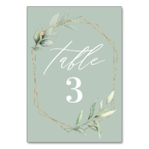 Gold Geometric frame greenery Table Number