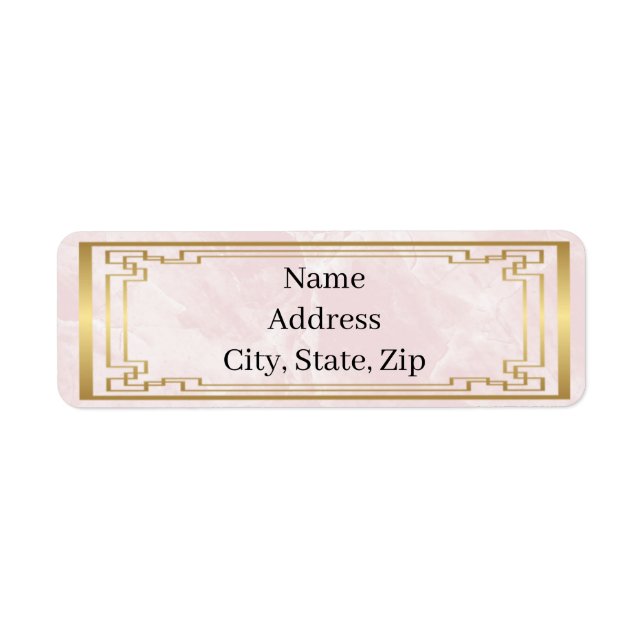 Gold Geometric Frame Pink Marble Wedding Address (Front)